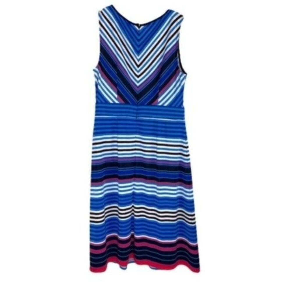 Talbots Blue Striped Sleeveless Fit and Flare Summer Dress - Picture 2 of 6
